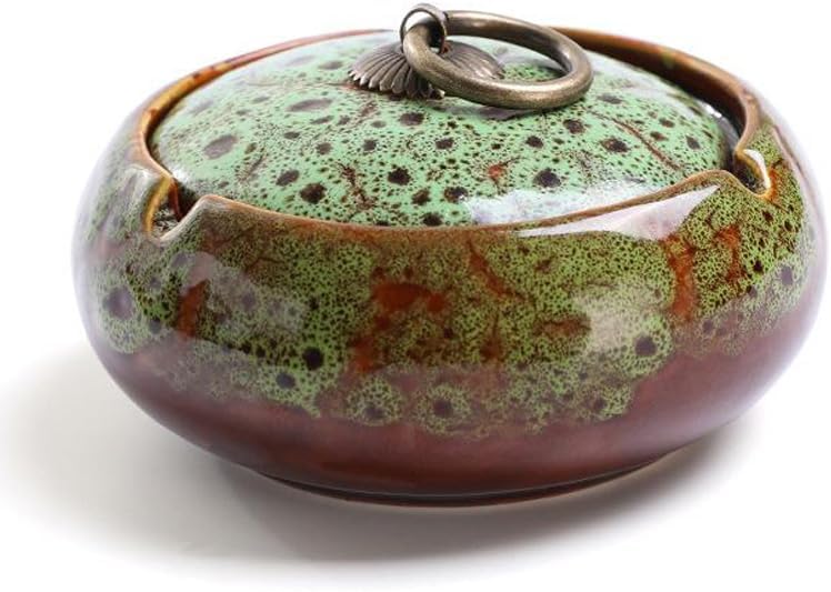 AZOFIA Handmade Ceramic Ashtray with Lids, Exquisite Pattern Ash Holder for Patio Desktop Office Smokers, Ash Tray for Indoor Tabletop Home Office Decor (Mix Green, M-Size) - Image 4